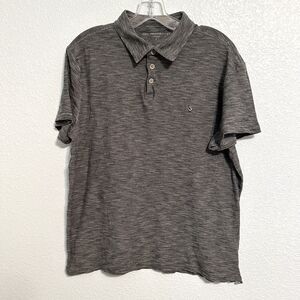 John Varvatos Polo Shirt Mens XL Black Stripe Short Sleeve Peace Sign Logo